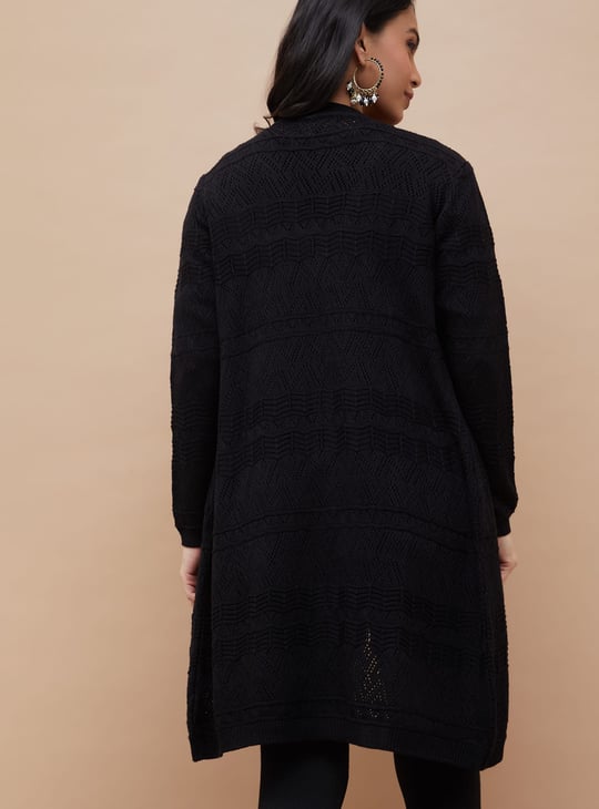 MELANGE Patterned Knit Longline Cardigan