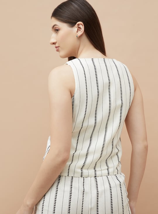 FAME FOREVER Striped Buttoned Sleeveless Top