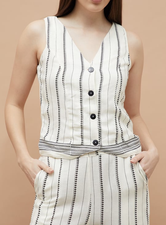 FAME FOREVER Striped Buttoned Sleeveless Top