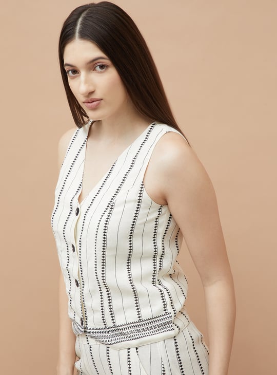FAME FOREVER Striped Buttoned Sleeveless Top