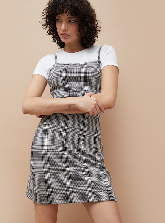 GINGER Checked Pinafore Dress with Top