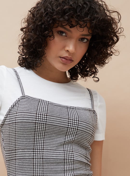 GINGER Checked Pinafore Dress with Top | Grey