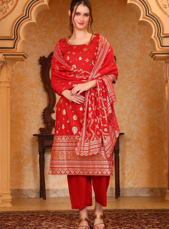 AURELIA Ethnic Motif Foil Print Straight Kurta Set