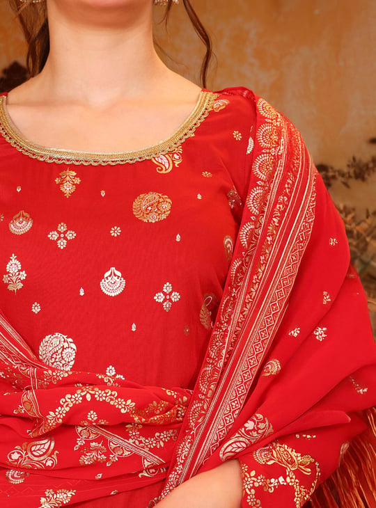 AURELIA Ethnic Motif Foil Print Straight Kurta Set