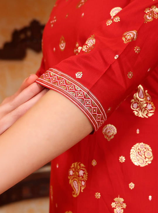 AURELIA Ethnic Motif Foil Print Straight Kurta Set