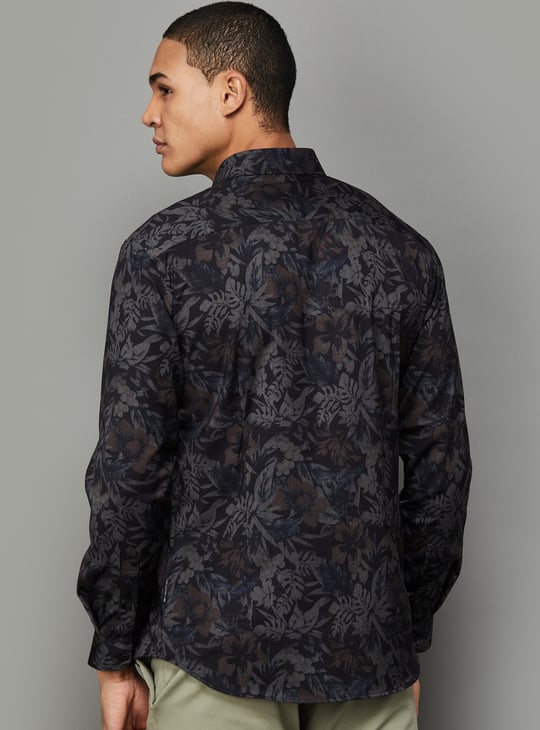 V DOT Floral Print Slim Fit Shirt