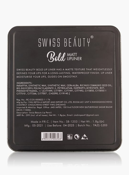 SWISS BEAUTY Bold Matt Lip Liner Set - Pack of 12 - 1.6g each