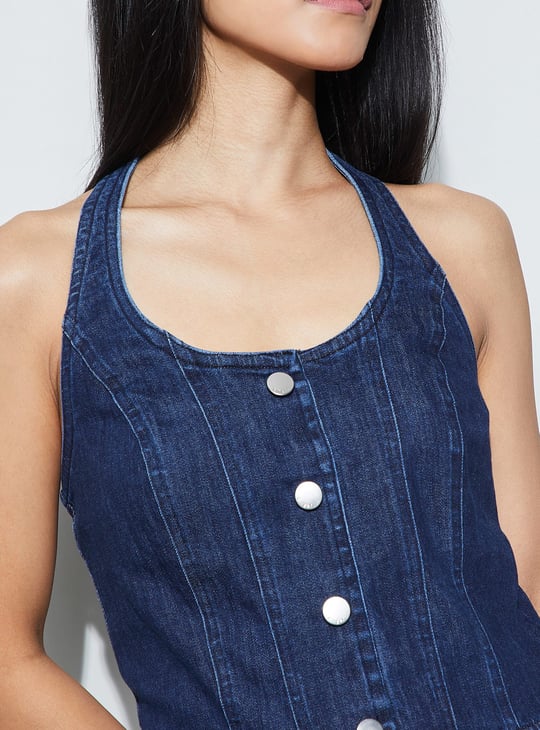 GINGER Panelled Halter Neck Denim Top