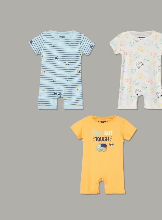 JUNIOR BABY Boys Printed Romper - Pack of 3