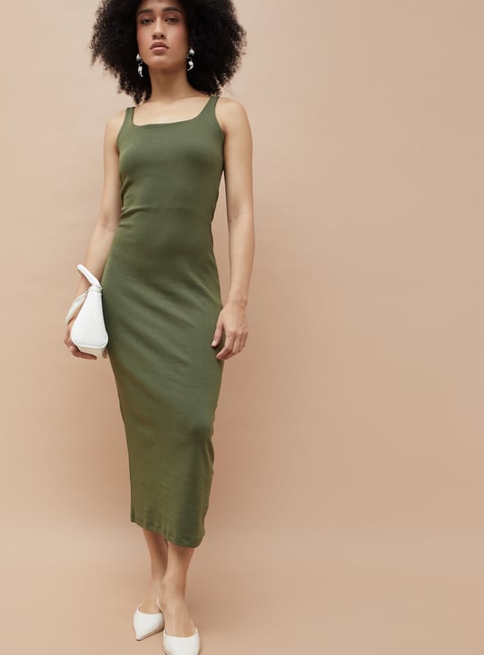 GINGER Solid Bodycon Midi Dress | Green GINGER Solid Bodycon Midi Dress | Green