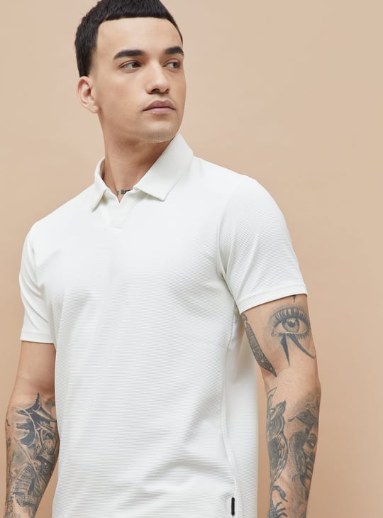 BOSSINI Textured Johnny Collar T-shirt