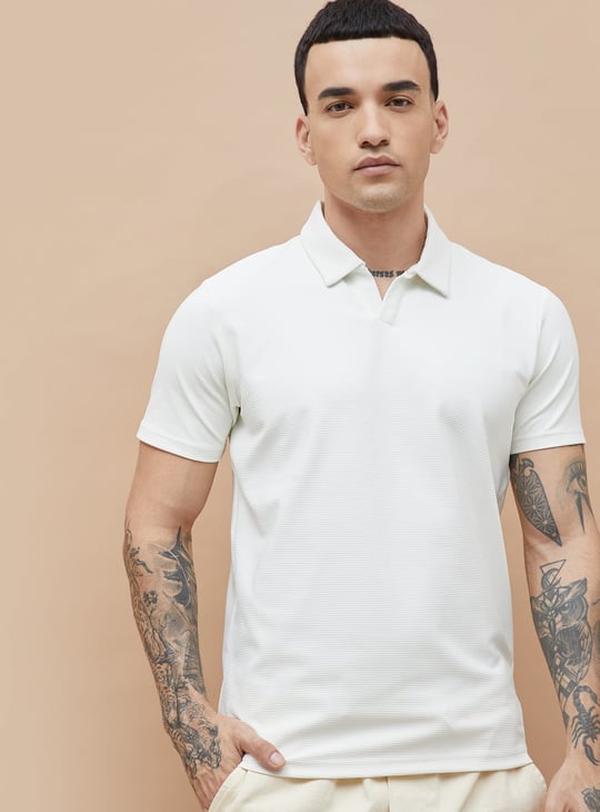 BOSSINI Textured Johnny Collar T-shirt