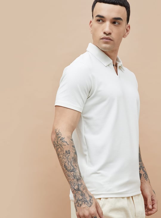 BOSSINI Textured Johnny Collar T-shirt