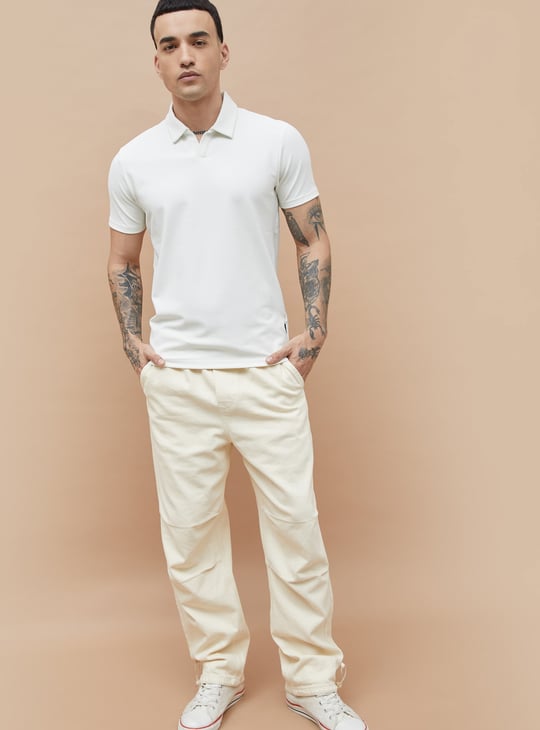 BOSSINI Textured Johnny Collar T-shirt