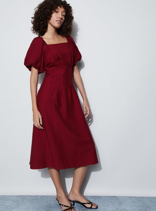 dark red fit and flare dress CODE Solid Fit & Flare Dress