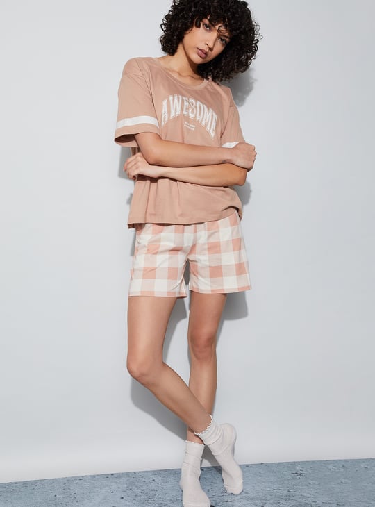 GINGER Checked Elasticated Shorts