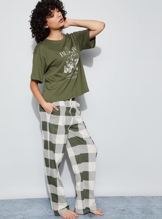 GINGER Checked Elasticated Pyjamas