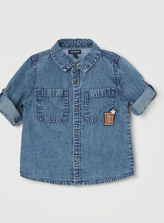 JUNIORS Boys Embroidered Denim Shirt