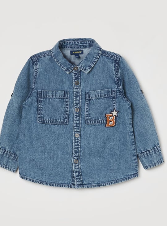 JUNIORS Boys Embroidered Denim Shirt