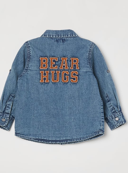JUNIORS Boys Embroidered Denim Shirt