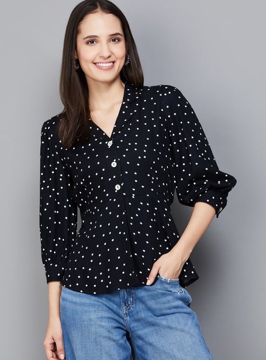 AND Polka-Dot Print Peplum Top
