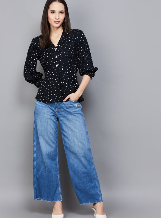 AND Polka-Dot Print Peplum Top