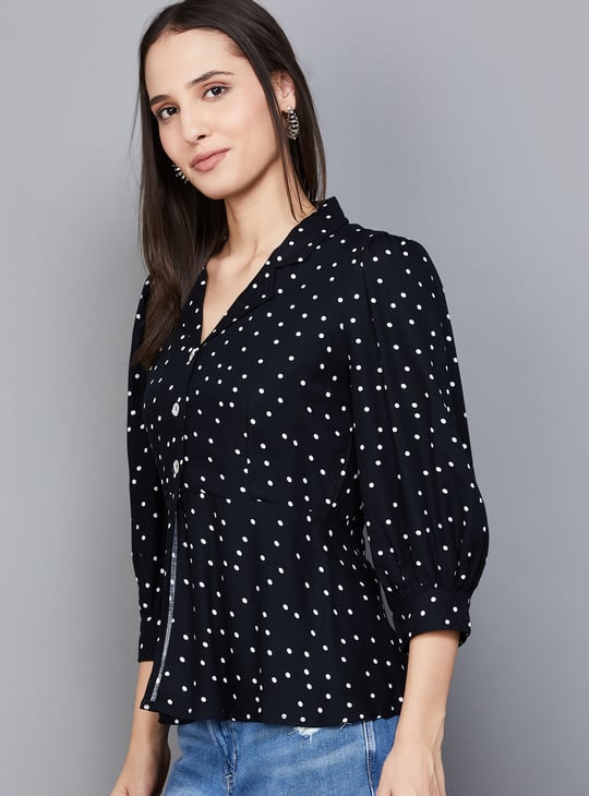 AND Polka-Dot Print Peplum Top