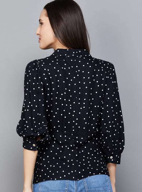 AND Polka-Dot Print Peplum Top