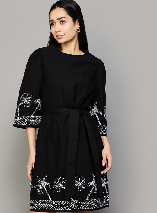 eliana printed linen blend square neck mini dress White Print Ciara Mini Dress
