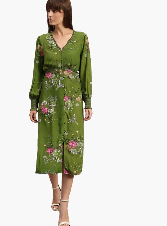 VERO MODA Floral Print Midi Dress | Green VERO MODA Floral Print Midi Dress | Green