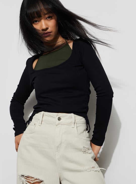 GINGER Colourblocked Halter Neck Top