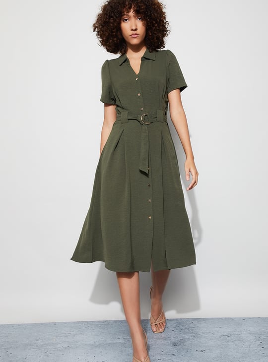 CODE Textured Belted Midi Dress