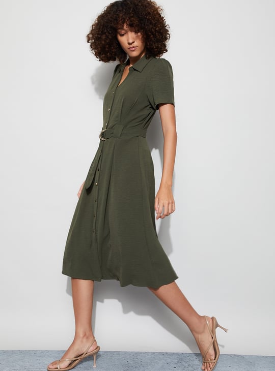 CODE Textured Belted Midi Dress