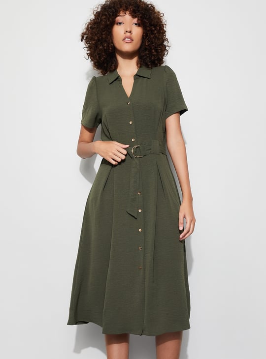 CODE Textured Belted Midi Dress