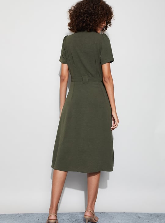 CODE Textured Belted Midi Dress