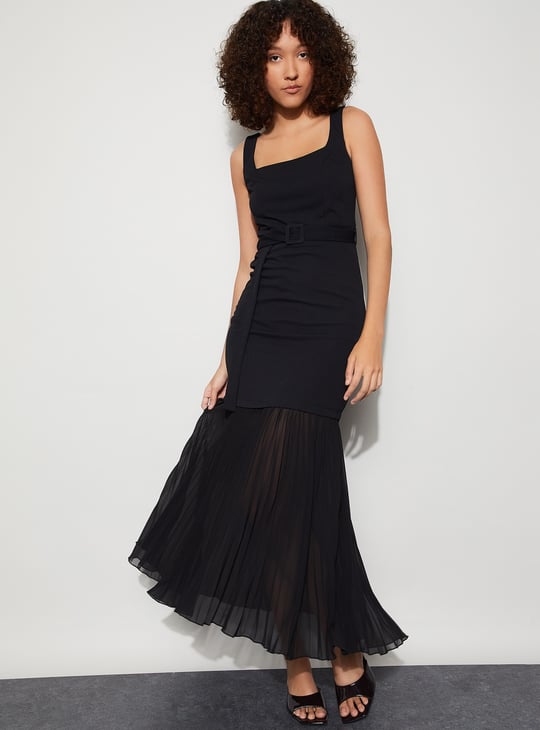 CODE Solid Belted Maxi Dress