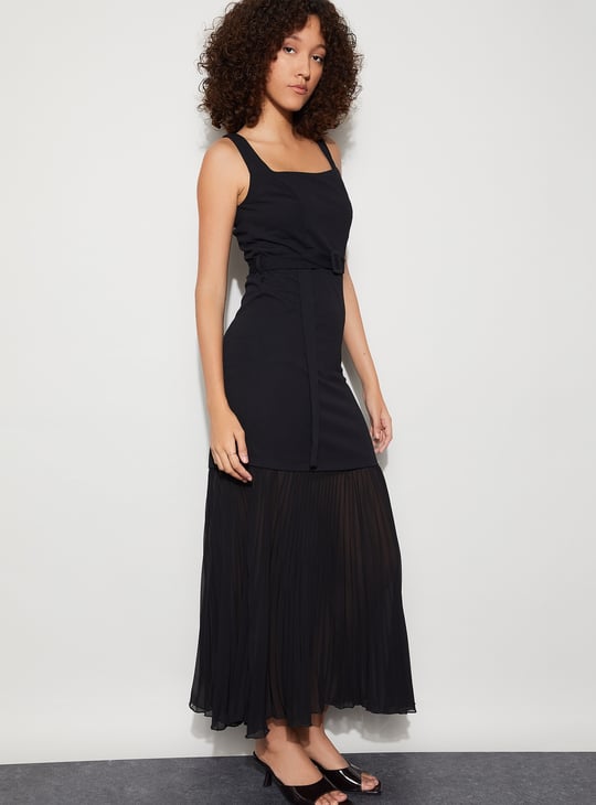 CODE Solid Belted Maxi Dress