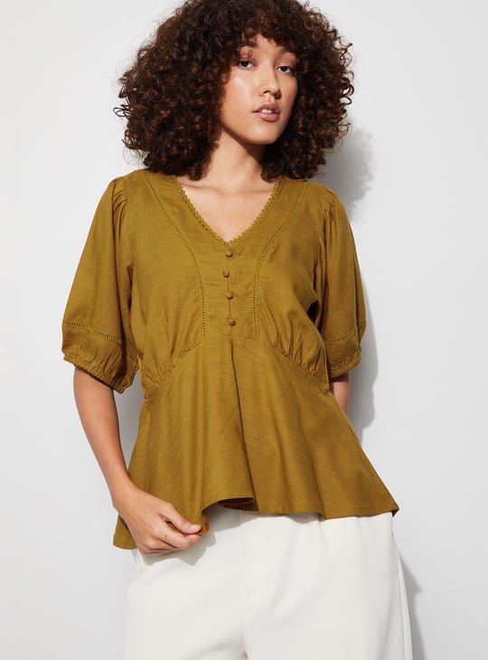 CODE Lace-Detailed Peplum Top