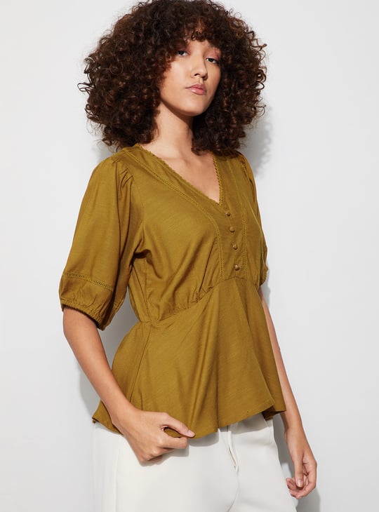 CODE Lace-Detailed Peplum Top