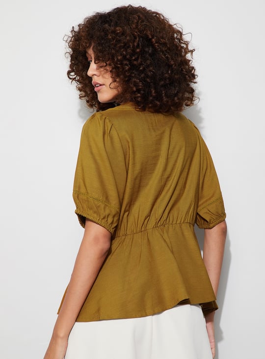 CODE Lace-Detailed Peplum Top