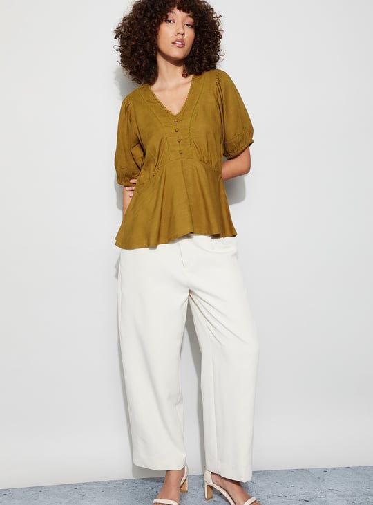 CODE Lace-Detailed Peplum Top