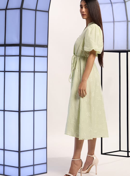 VERO MODA Embroidered A-line Dress | Green VERO MODA Embroidered A-line Dress | Green