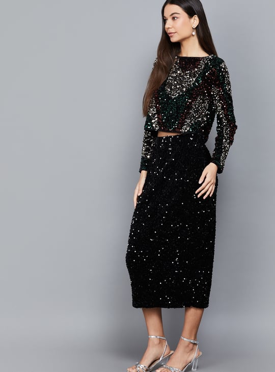 VERO MODA Sequinned Midi Skirt