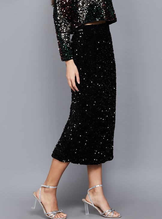 VERO MODA Sequinned Midi Skirt