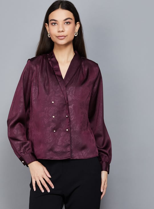 VERO MODA Floral Embossed Shawl Collar Top