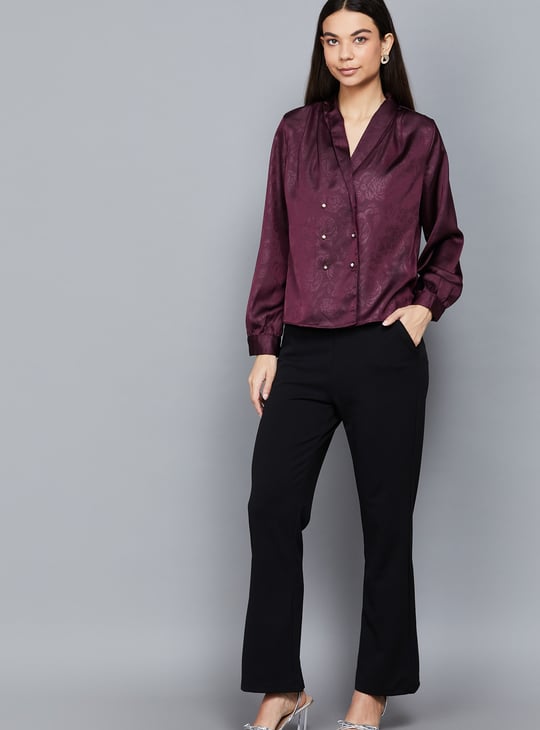 VERO MODA Floral Embossed Shawl Collar Top