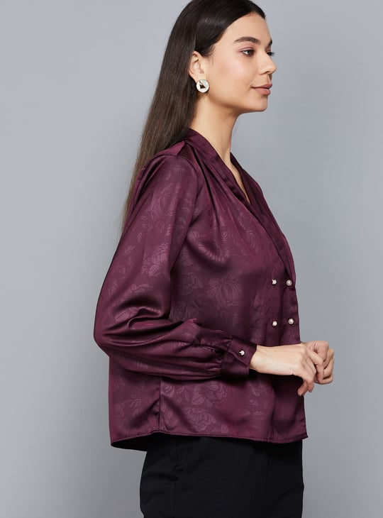 VERO MODA Floral Embossed Shawl Collar Top