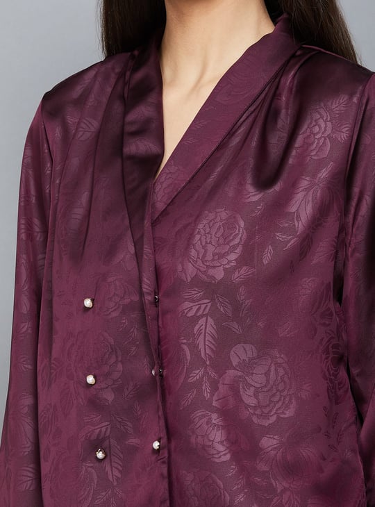 VERO MODA Floral Embossed Shawl Collar Top
