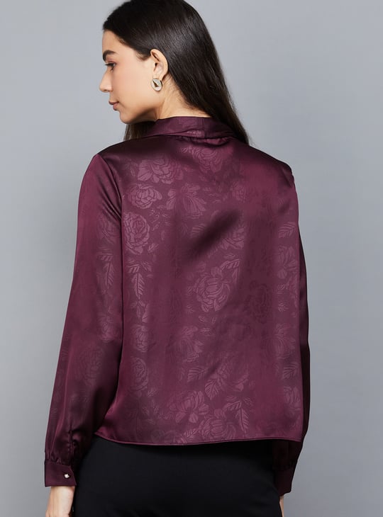 VERO MODA Floral Embossed Shawl Collar Top