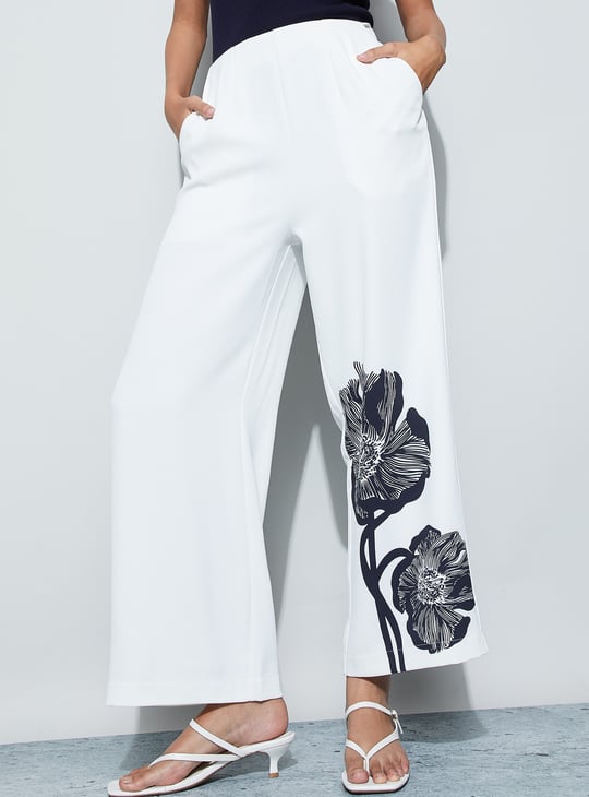 CODE Floral Print Wide Leg Trousers